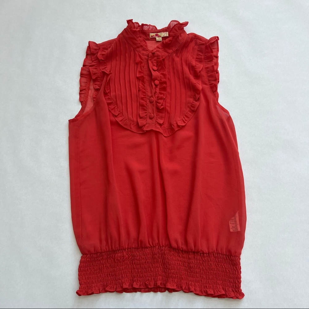 Orange Shear Sleeveless 3/4 button Top